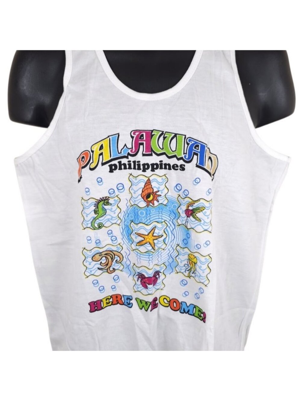 Palawan Philippines Tank Top Mens Size Medium White Ocean Life Destination Tee